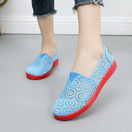 Summer Cloth Shoes Hollow Breathable Mesh Women's Shoes Non-slip Soft Bottom Flat Flat Heels Women Sandals Work Shoes