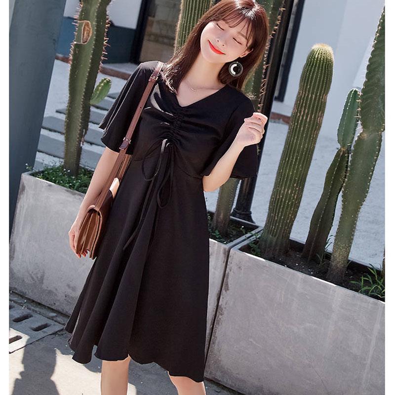 Pofulove Women Plus Size Dress Summer Drawstring Pleated Dress Flared Sleeves Midi Dress Party Dress