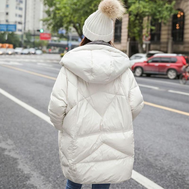 Women's Winter Korean Style Loose Quilted Jacket Women's Warm Stand-collar Down Jacket Solid Color Mid-length Down Jacket Quilted Jacket