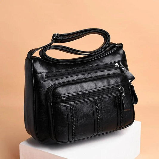 Portable Leather Lady One-shoulder Travel Multi-layer Classic Soft Surface Retro Cross-body Bag