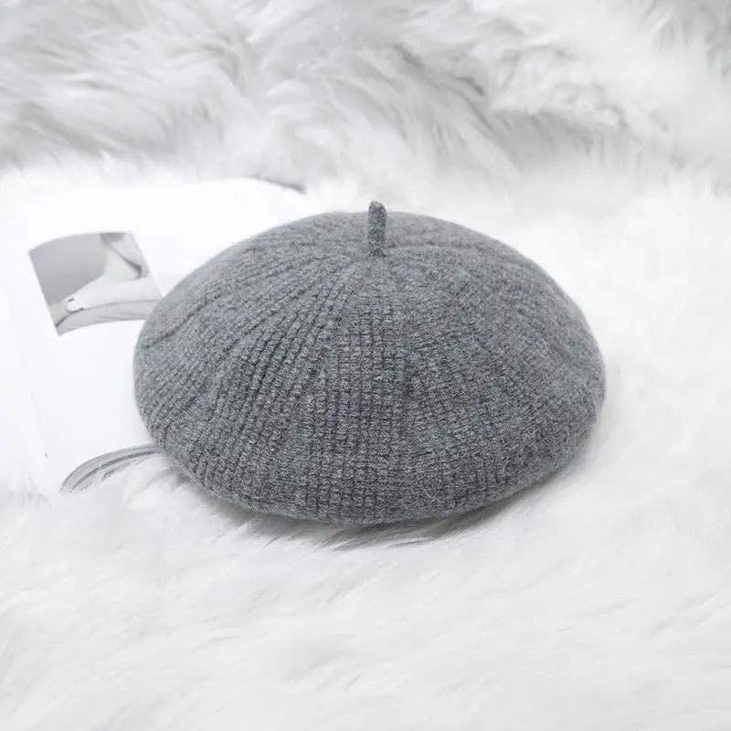 Women's Solid Color Retro All Match Knitted Beret Hat Autumn Winter Wool Blend Simple Painter Hat British Hat Classic Baker Hat