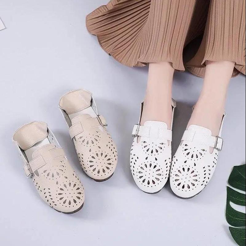 Tendon Bottom Two-wear Peas Shoes Women Flat Sandals Single Shoes Hollow Peas Shoes All-match One-legged Lazy Slippers Loafers