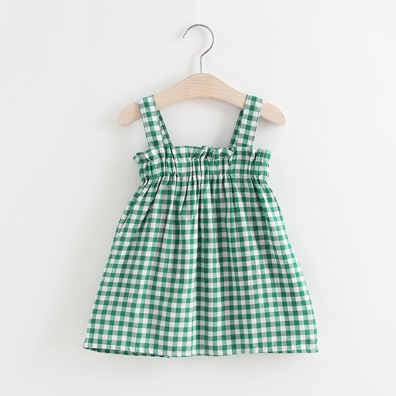 Children Dress Girls Summer Thin Sling Dress Plaid Sleeveless Back Cross Princess Dress Ruffle A-line Dress Suspender Dress