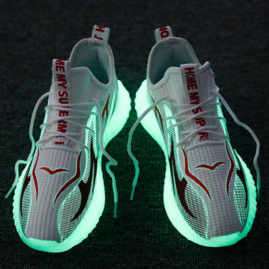 Men's Luminous Gypsophila Fluorescent Coconut Shoes Flying Woven Breathable Casual Sneakers Male Student Running Net Shoes