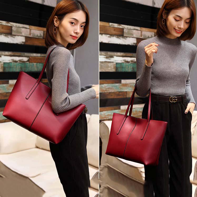 All-match Four Seasons Large-capacity Tote Bag Soft Leather Fashionable Mother Bag Korean Style Single Shoulder Bag