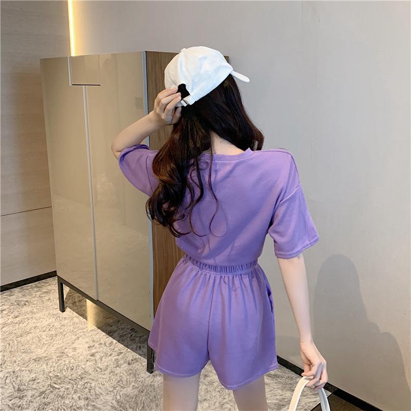 2PCS Summer Casual Sports Suit Women's Wide-leg Shorts + Short-sleeved T-shirt Two-piece Fitness Jogging Clothes Home Comfort Sets