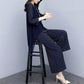 Loose Large Size Suit Covering Belly Slimming Two-piece Round Neck Shirt Loose Casual Wide-leg Pants Women Loose Slimming Chiffon Suit