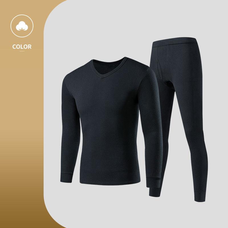 Men Winter Autumn Thicken Thermal Underwear Tight Suit High Elasticity Wearable Comfortable Versatile Soft Lining V-neck Pajamas Spring Long Sleeve