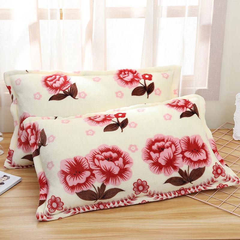 Coral Velvet Pillowcase Flannel Pillow Cover Winter Thicken A Pair of Pure Color Zipper Pillowcases 48*74cm