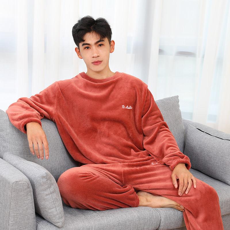 Pajamas Men's Winter Coral Velvet Thickened Plus Velvet Warm Loose Home Service Suit