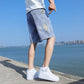 Men's Thin Breathable Cool Pants Summer Loose Straight Shorts Men's Versatile Pockets Waist Drawstring Five Points Jeans