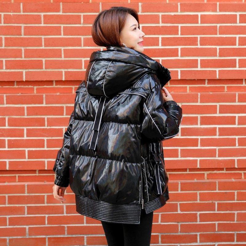 Women's Winter Korean Loose Quilted Coat Warm Stand-collar Down Jacket Women's Glossy Mid-length Down Jacket