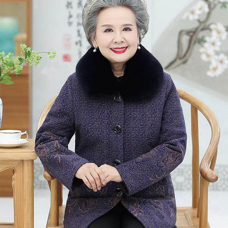 Autumn Winter Clothing Outer Plus Velvet Thick Woolen Clothes Middle-aged and Elderly Cotton-padded Clothes Women