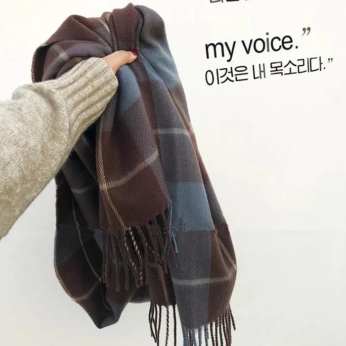 Winter Imitation Cashmere Scarf Korean Plaid Scarf Female Double-sided Lengthened Thick Shawl Scarf Christmas