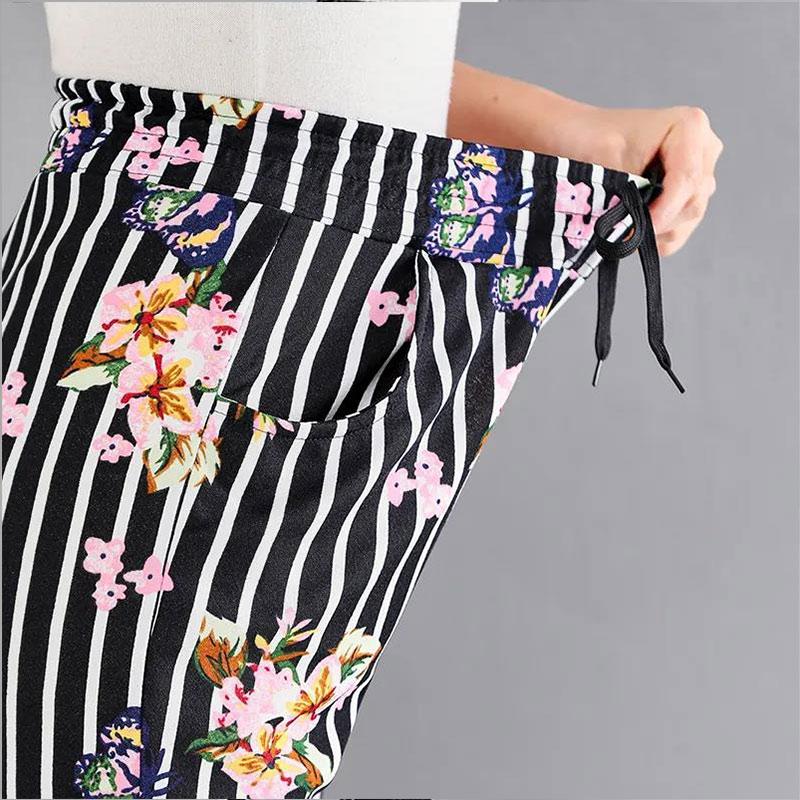 Middle-aged and Elderly Women's Trousers Summer Loose Large Size Stretch High Waist Thin Ladies Casual Trousers