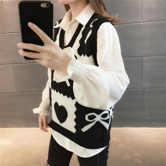 Women's Autumn and Winter Vest Knitted Sweater Layered Retro Coat