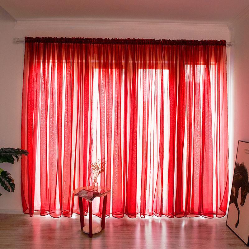 Nordic Simple Translucent Gauze Pure Color Finished Gauze Curtain Bedroom Bay Window Balcony Living Room Window Screen (1 Piece)