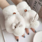 Cute Girl Gloves Winter Korean Version of Student Cute Rabbit Flip Open Finger Plush Plus Velvet Gloves