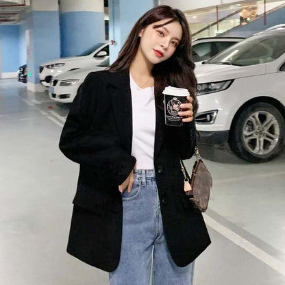 Women's Suit Jacket All-match Spring and Autumn Casual Suit Jacket British Style Women's Loose Casual Long-sleeved Jacket