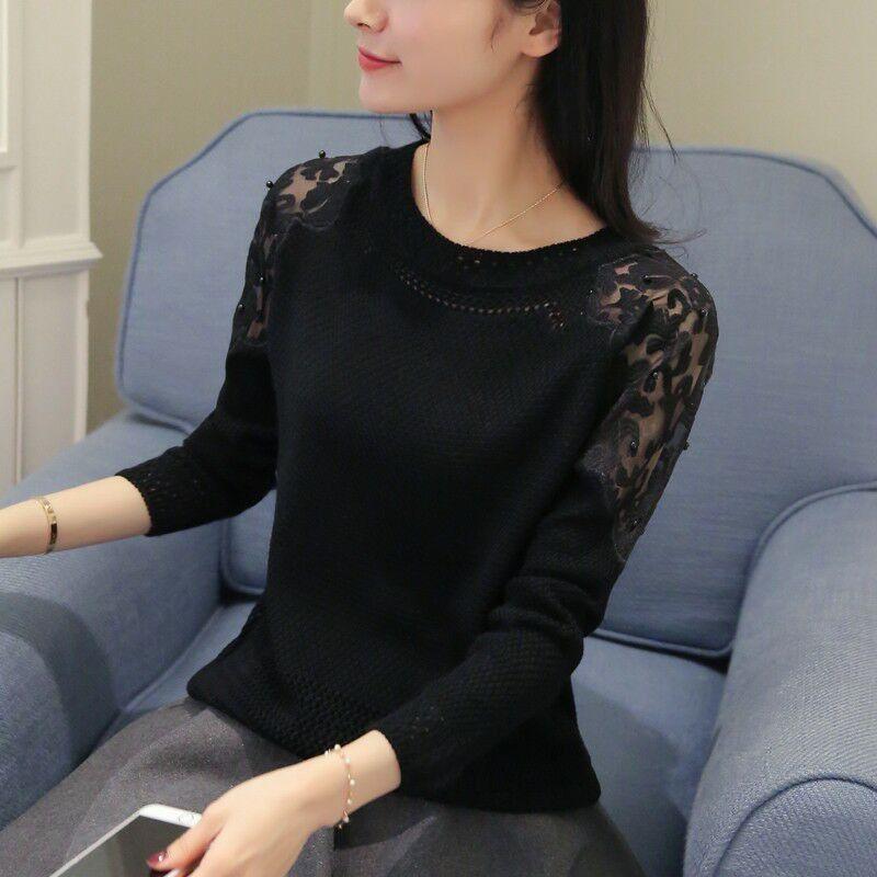 Lace Sweater Sweater Women's Large Size Loose Long-sleeved Shirt Autumn Fashion Hollow