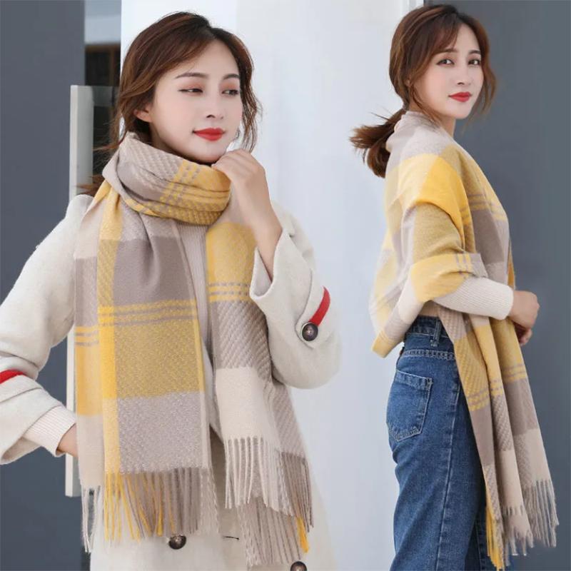 Scarves Womens Winter Korean Style Plaid Temperament Warm Shawl All-match Long Thick Bib