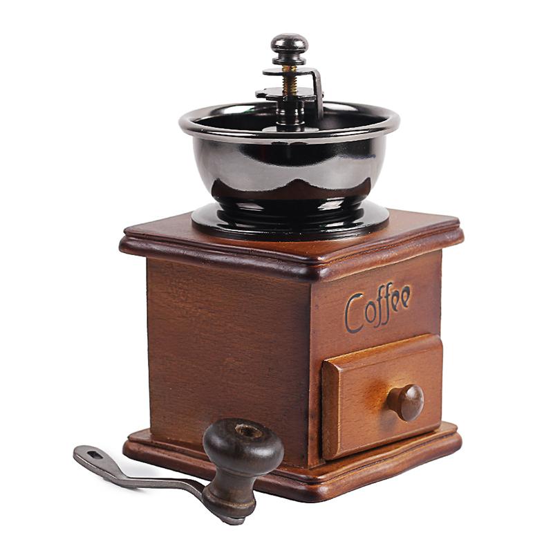 Wooden Handmade Coffee Beans Grinding Manual Grinder Machine Retro Wood Design Hand Coffee Burr Mill Manual Bean Grinder