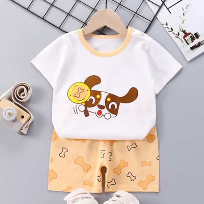 Children's Short Sleeve Suit Korean Style Boys and Girls Set Printing T-shirt + Shorts Two Piece Set