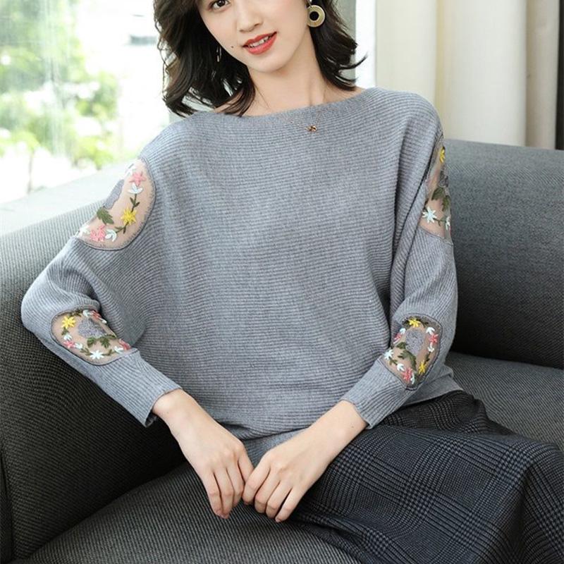 Spring Women's Blouse Loose Lace Hollow Knitwear Long-sleeved One-shoulder Sweater Women Short