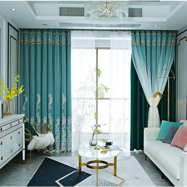 Double-layer Embroidered High-end Blackout Curtains French Princess Style Finished Curtains for Living Room and Bedroom Balcony (150×270cm)