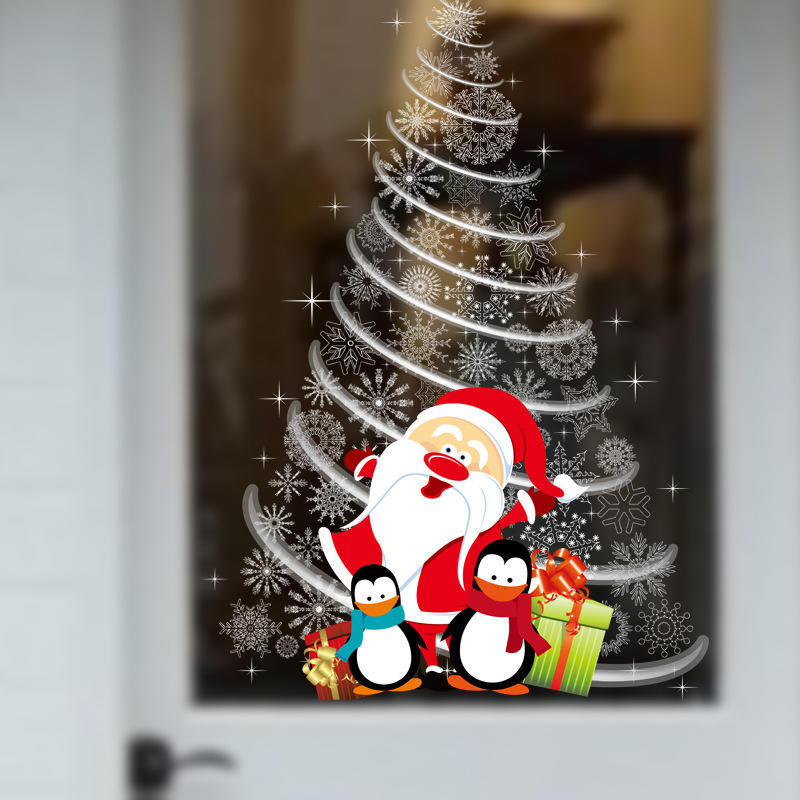 New Christmas shop door window glass decorative stickers Christmas tree Santa Claus wall stickers