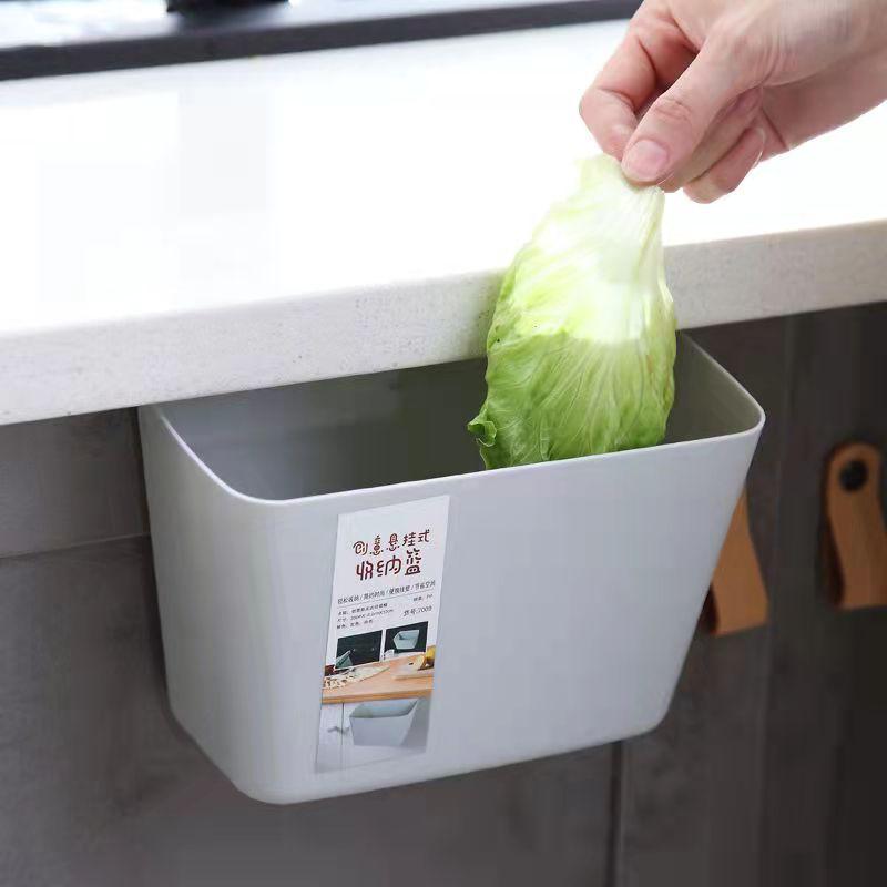 Kitchen Household Wall-mounted Plastic Trash Can Toiletries Storage Bucket Cabinet Door Hanging Bucket Desktop Sundries Storage Box