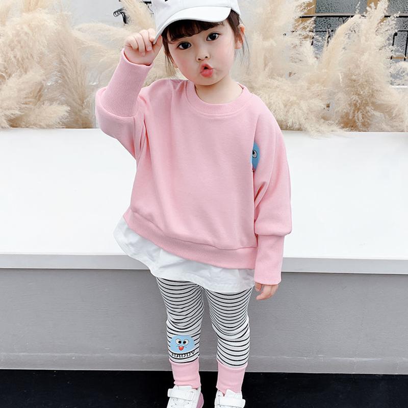 Children's Suit Summer Thin Boys and Girls Casual Wear Printed Cartoon Top Striped Trousers Two Piece Set