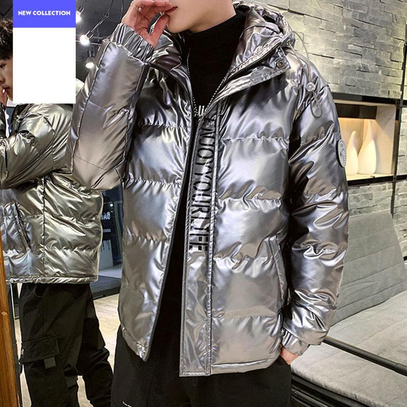 Men's Parka Jacket Winter Thick Padded Coat Short Waterproof Shiny Coat Student Hooded Coat Streetwear Plus Size M-4XL