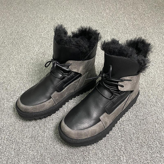 Women's Winter Shoes Snow Boots Fur Boots Black Ankle Booties Goth Punk Shoes Genuine Leather Boots Warm Plush Boots