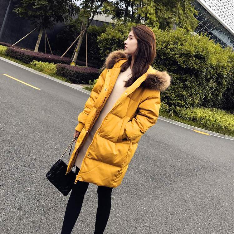 Women's Fashion Down Cotton Padded Jacket Long Style Over The Knee Thickened Warm Women's Parka Coat Hooded Fur Collar Coat