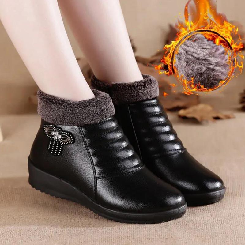 Tendon Bottom Winter Plus Velvet Warm Short Boots Women's Boots Short-tube Cotton Boots Waterproof Non-slip Mother Shoes Women's Shoes Cotton Shoes