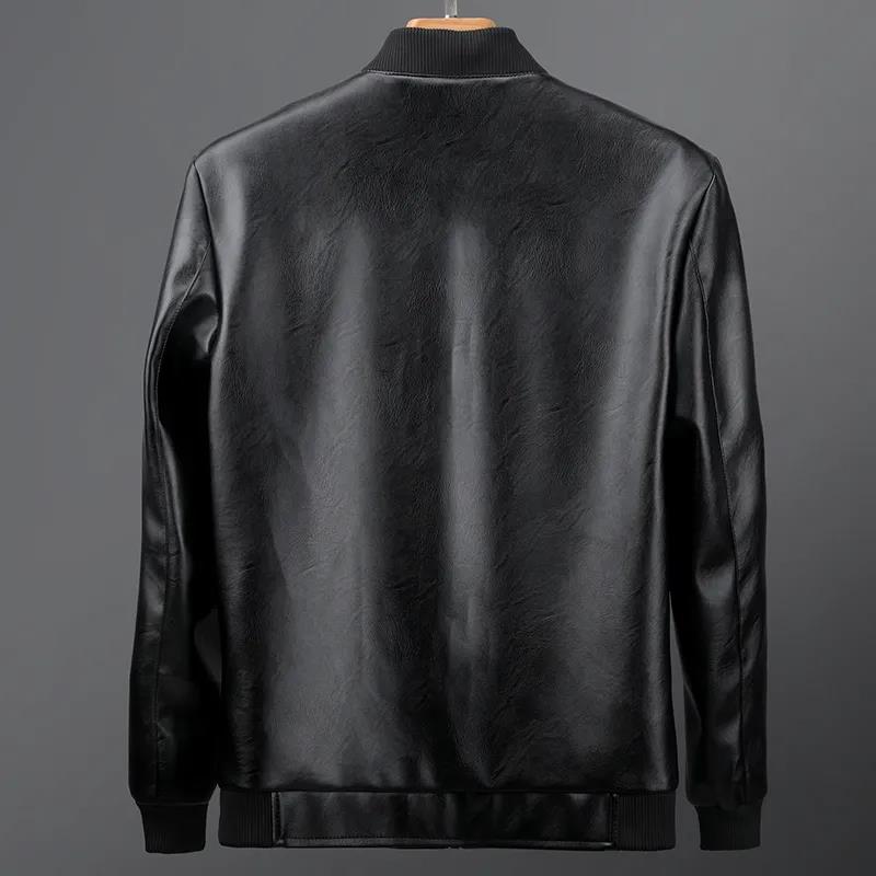 Spring and Autumn Thin Leather Jacket Men's Stand-up Collar Jacket Slim Casual Young and Middle-aged Flight Jacket Motorcycle Clothing