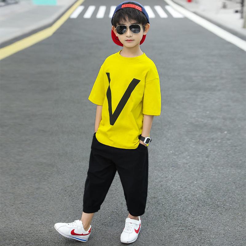 Boys' Suits Summer Clothes Children's Clothes Boys' Short-sleeved T-shirt Clothes Elementary School Suits