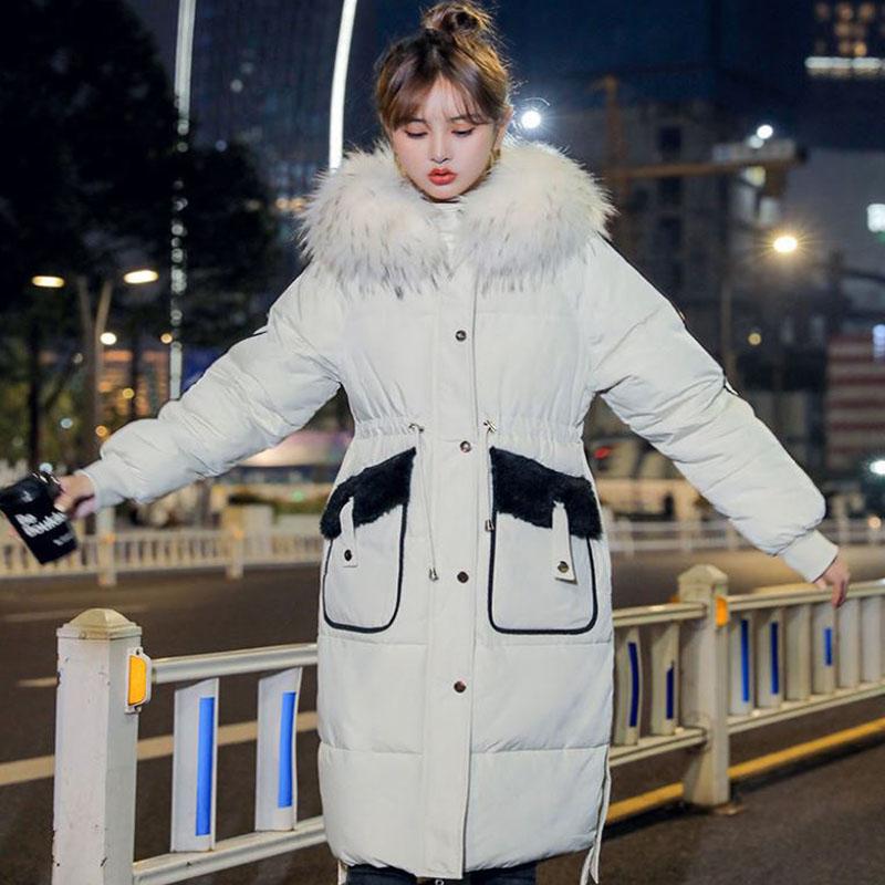 Down Jacket Winter Korean Fashion Big Fur Collar Mid-length Hooded Thick Warm Large Size Jacket Suitable for Women