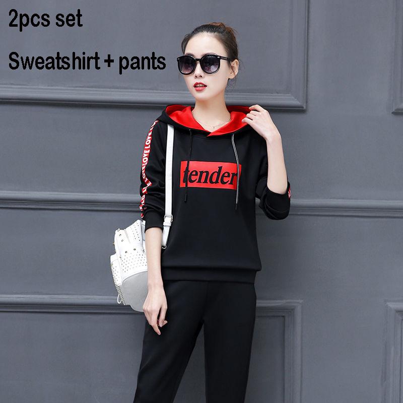 Long-sleeved casual sweatshirt set large size spring and autumn women's 2pcs set wild