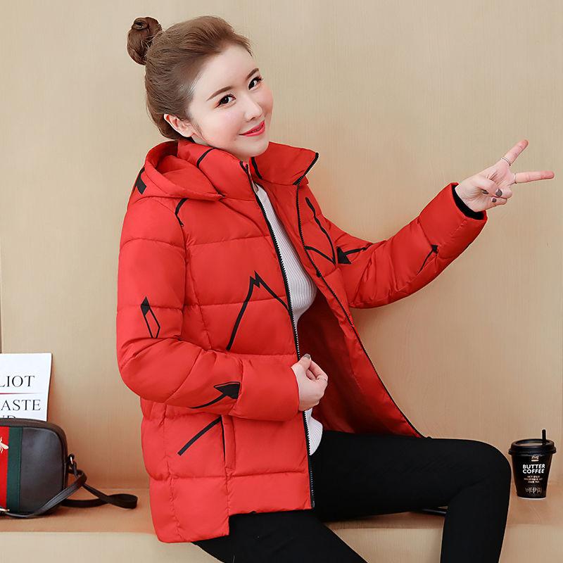 Women's Short Cotton-padded Jacket Thick Cotton-padded Coat Winter Loose Large Size Warm Jacket Printed Hooded Parka Jacket