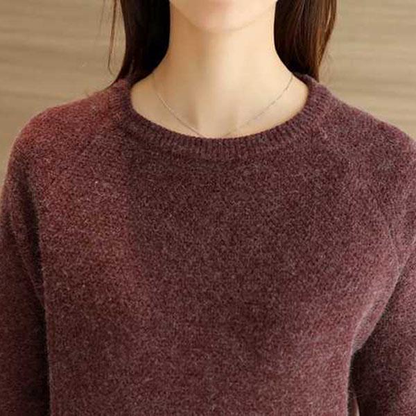 Autumn and Winter Knitted Sweater Short Round Neck Loose Top Simple Long-sleeved Women's Bottoming Shirt