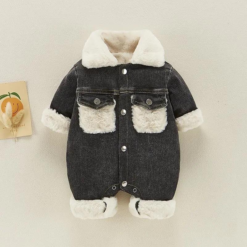 Baby Cowboy Bodysuit Autumn and Winter New Baby Handsome Cute Clothes Early Winter Plush Ha Clothes Go Out To Hold Clothes