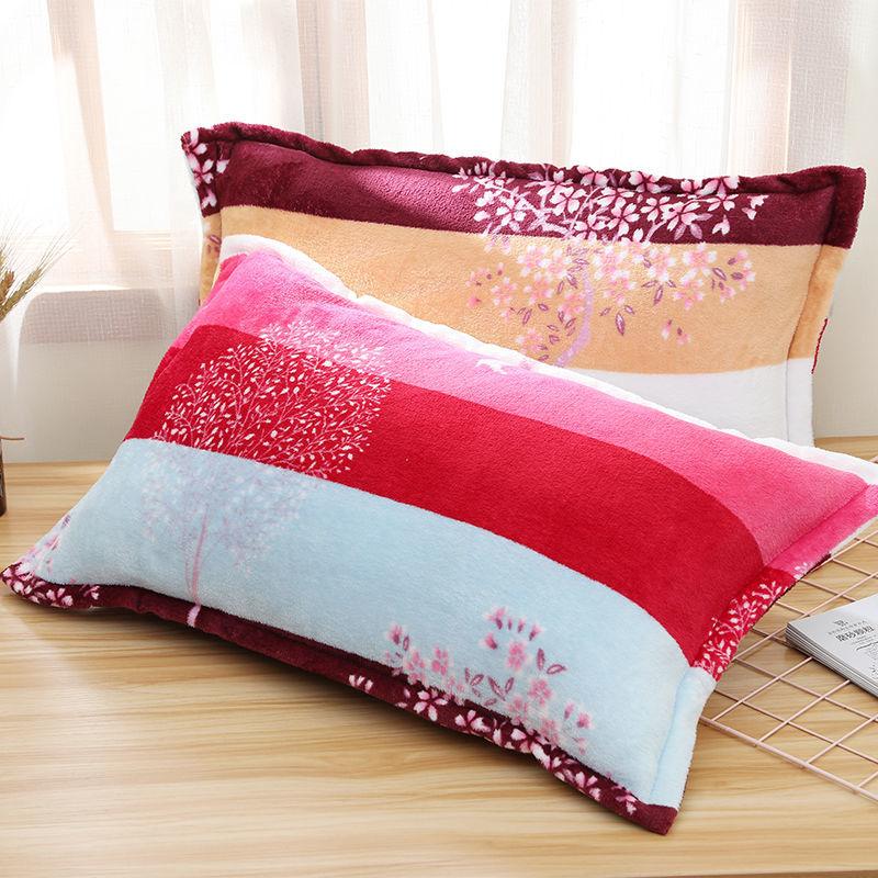 Coral Velvet Pillowcase Flannel Pillow Cover Winter Thicken A Pair of Pure Color Zipper Pillowcases 48*74cm