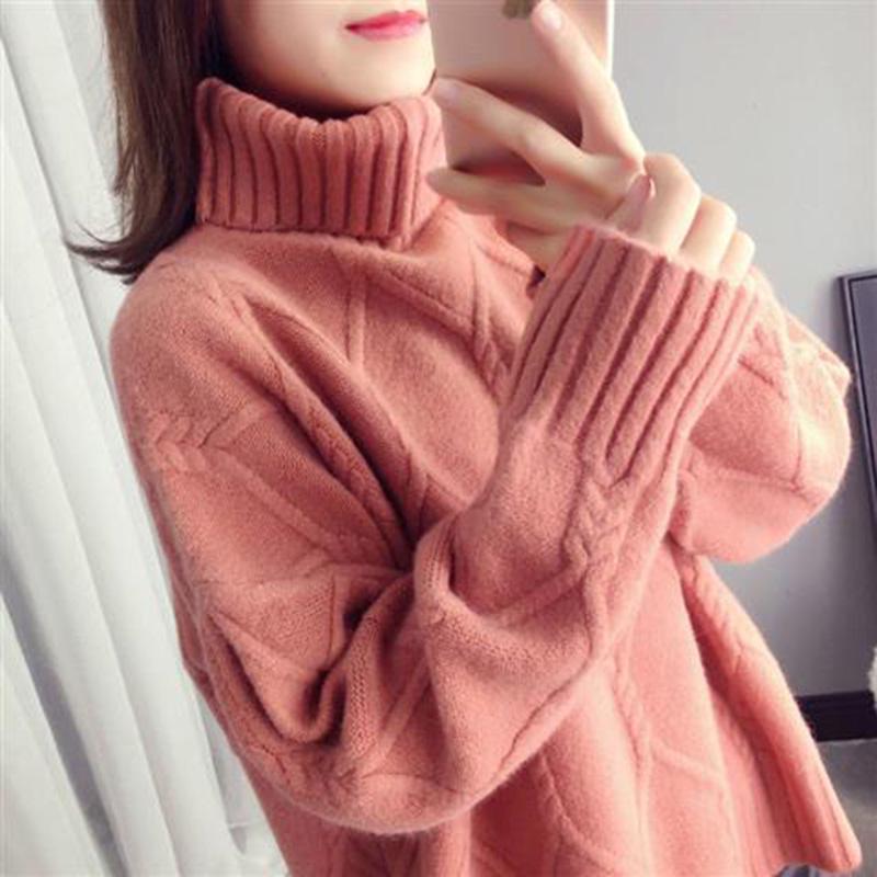 Cold-proof Warm Sweater Solid Color Turtleneck Sweater Women Plus Velvet Thick Autumn and Winter