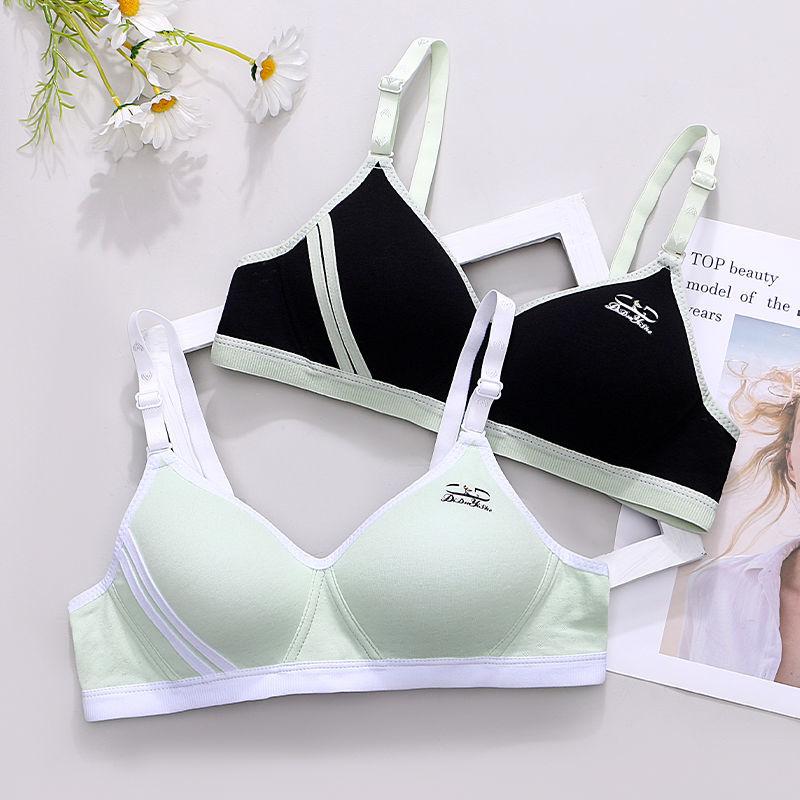 Pure Cotton Female Student Underwear Without Steel Ring Korean Style High School Girl AB Cup Thin Bra Summer Gathers Stereotyped Small Bra