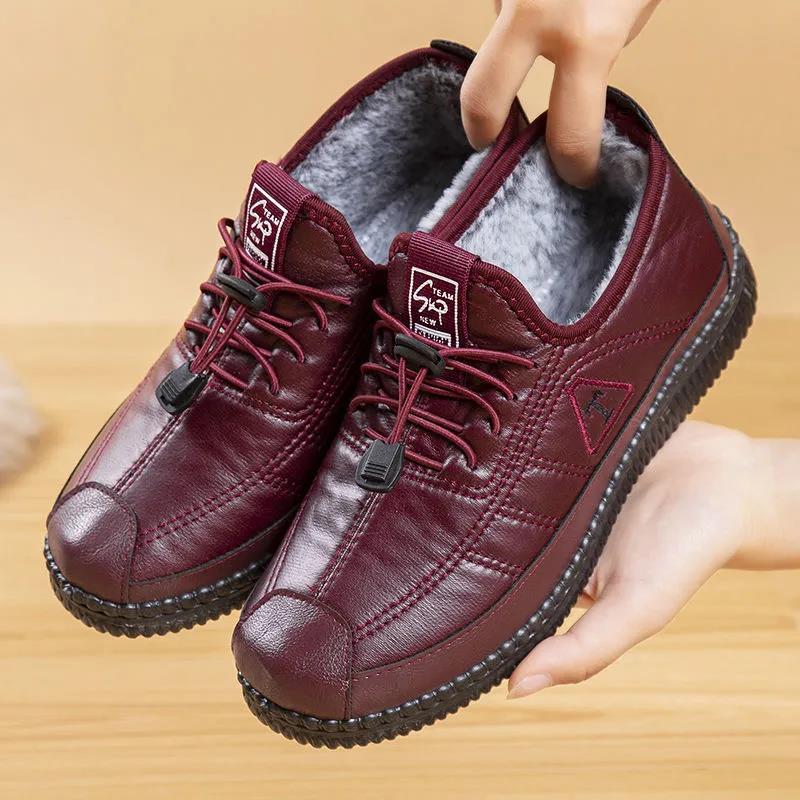 Cotton Shoes Women's Winter Plus Velvet Padded Snow Boots Leather Waterproof and Warm Sports Shoes