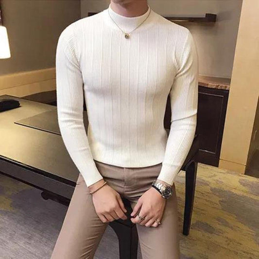 Half Turtleneck Sweater Men's Long-sleeved Sweater Korean Version of Slim High-neck Striped Sweater Men's Bottoming Shirt