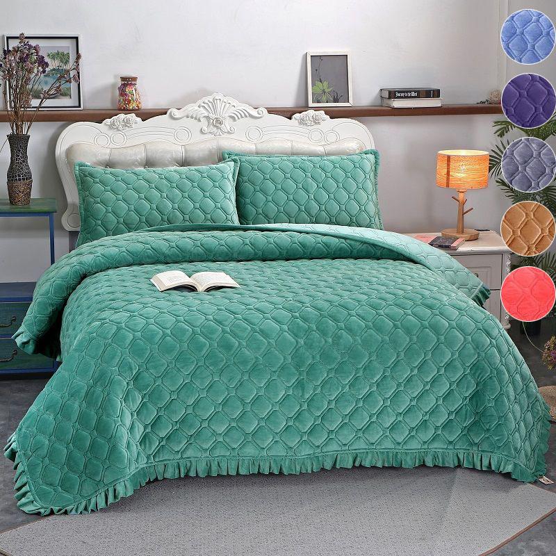 Winter Crystal Velvet Lace Warm Sheet Double Layer Plus Cotton Bed Cover Thicker Blanket Non-slip Short Fleece Blanket