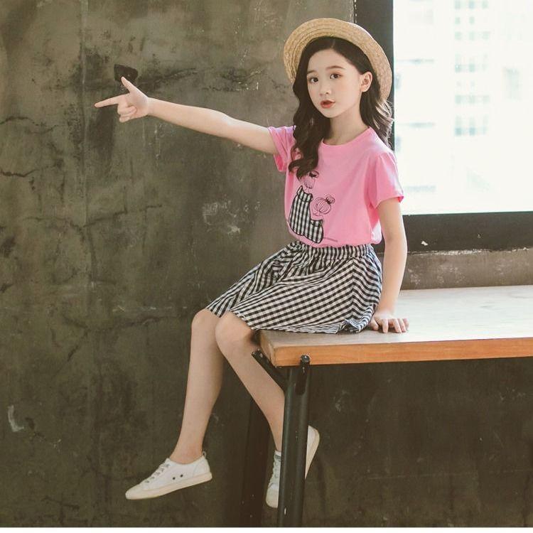 2PCS Children Clothing Set Spring Summer Girls Suits Bow Printing Short Sleeve Tops + Pants Clothing Set